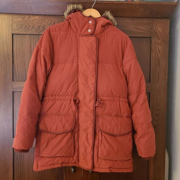 Abercrombie & Fitch Womens Puffer with Hood and Fur in Burnt Orange Size Small - Picture 2 of 10